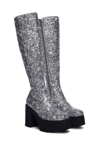 Silver Lights On Knee High Boots