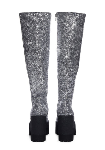 Silver Lights On Knee High Boots
