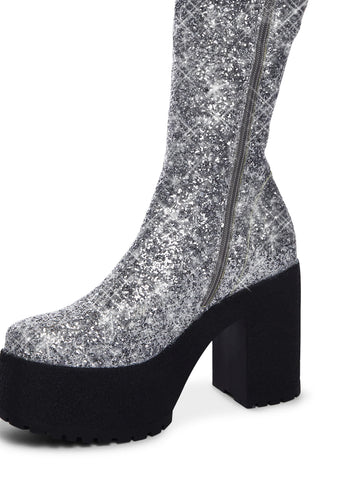 Silver Lights On Knee High Boots