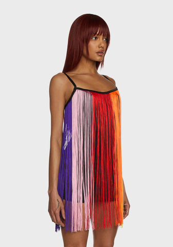 Technicolor Trip Fringe Mini Dress