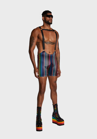 Atomic Bliss Harness Romper - Black/Rainbow