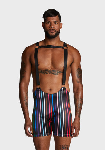 Atomic Bliss Harness Romper - Black/Rainbow