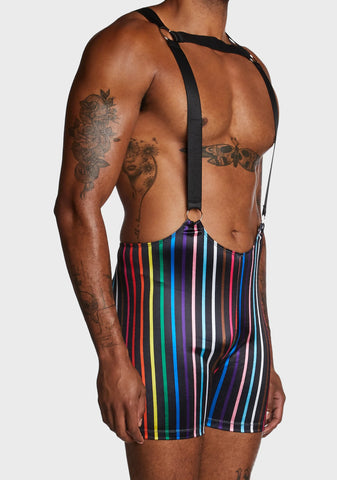Atomic Bliss Harness Romper - Black/Rainbow