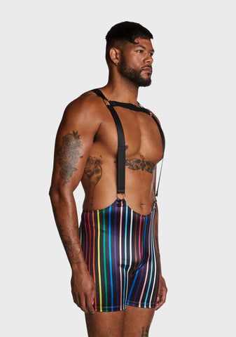 Atomic Bliss Harness Romper - Black/Rainbow