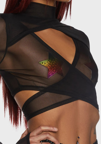 Technicolor Trip Fringe Wrap Top