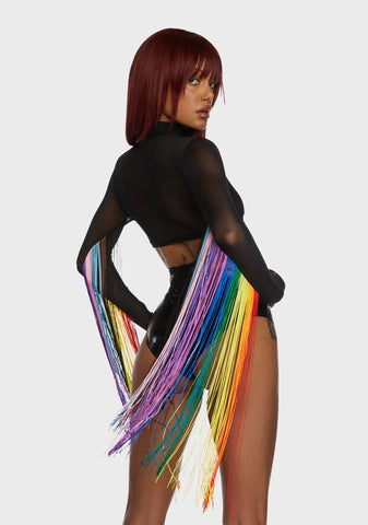 Technicolor Trip Fringe Wrap Top
