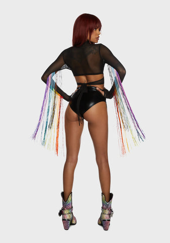 Technicolor Trip Fringe Wrap Top