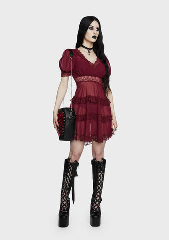 Raven's Wing Mini Dress - Wine