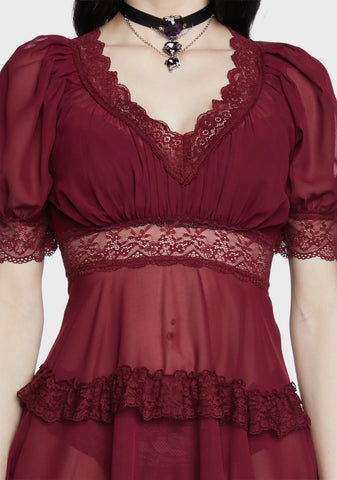 Raven's Wing Mini Dress - Wine