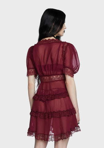 Raven's Wing Mini Dress - Wine