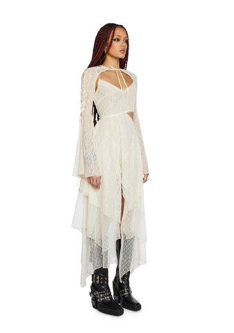 Fairydust Chronicles Lace Dress & Shrug Set - Off White