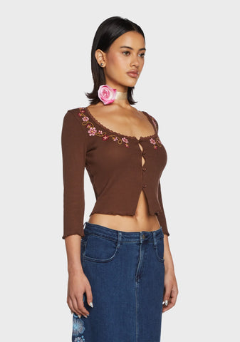 Sidewalk Stroll Crop Cardigan - Brown