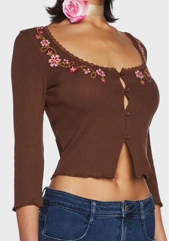 Sidewalk Stroll Crop Cardigan - Brown
