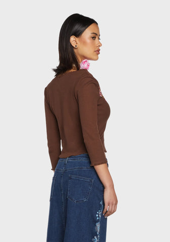 Sidewalk Stroll Crop Cardigan - Brown