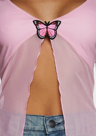 Butterfly Mesh Babydoll Top