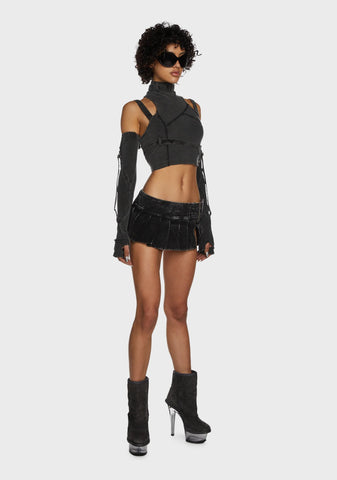 Replay Strappy Ribbed Crop Tank - Charcoal