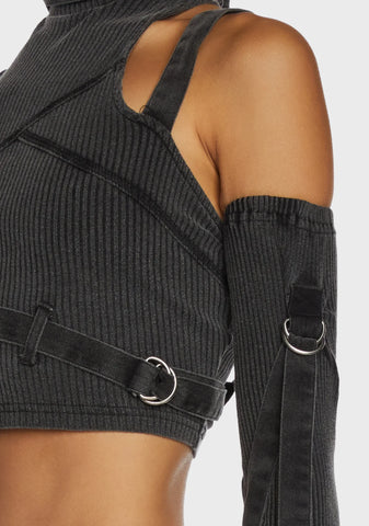 Replay Strappy Ribbed Crop Tank - Charcoal