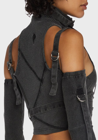 Replay Strappy Ribbed Crop Tank - Charcoal