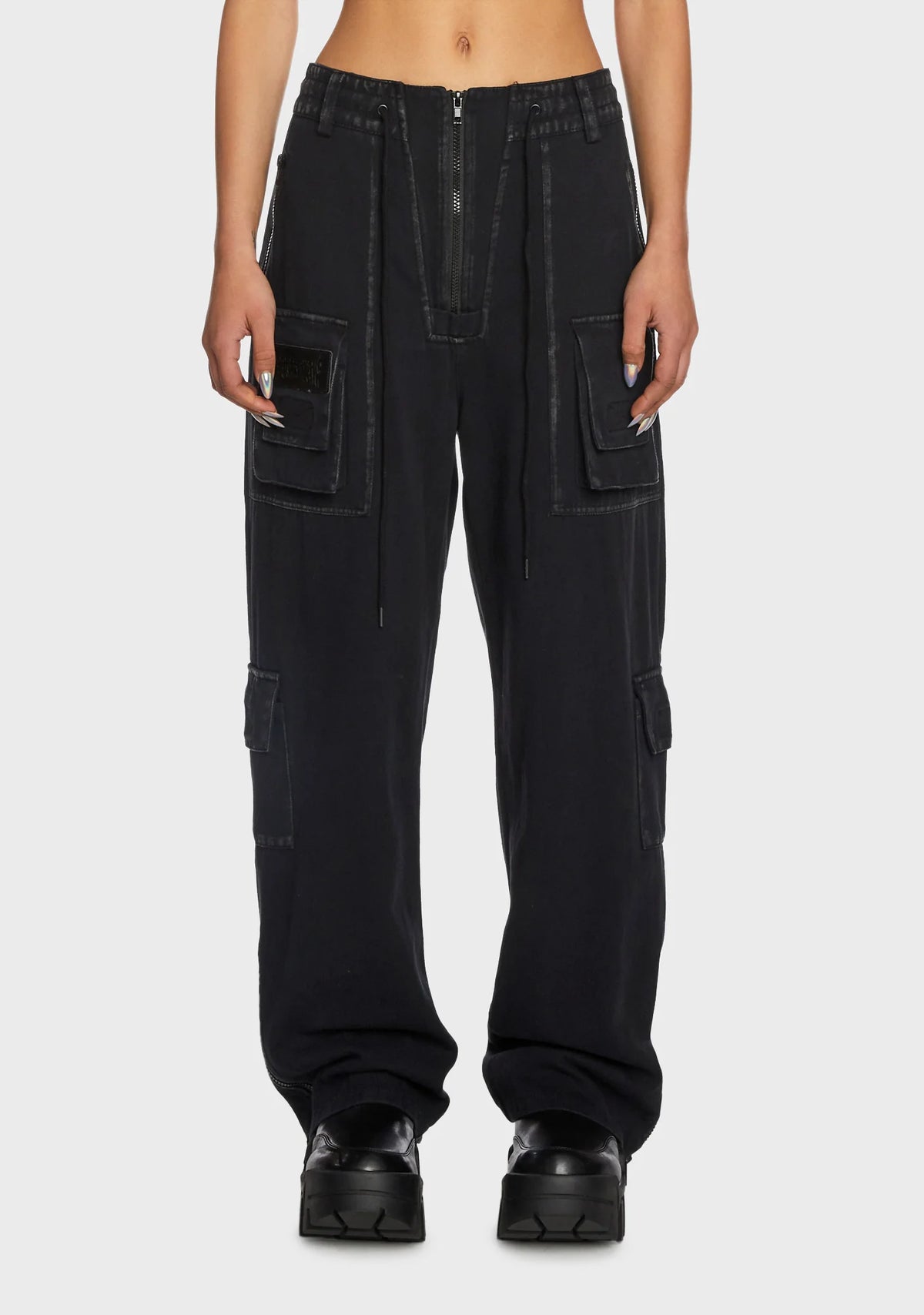 Replay Unisex Stone Wash Cargo Pants - Black