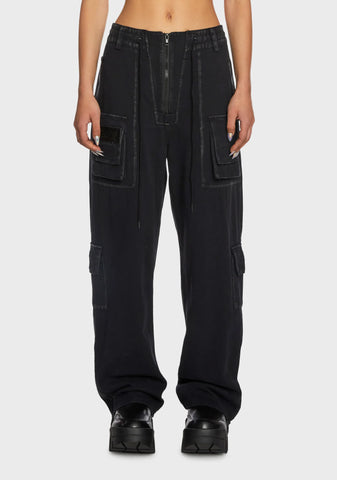 Replay Unisex Stone Wash Cargo Pants - Black