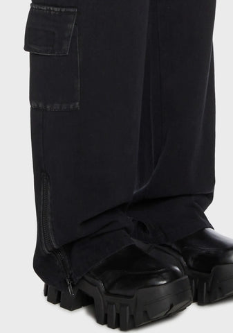 Replay Unisex Stone Wash Cargo Pants - Black