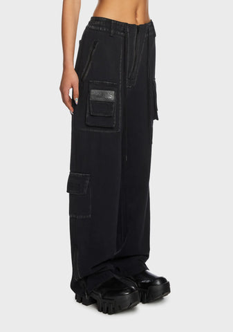 Replay Unisex Stone Wash Cargo Pants - Black