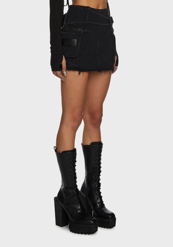 Replay Washed Mini Cargo Skirt - Black
