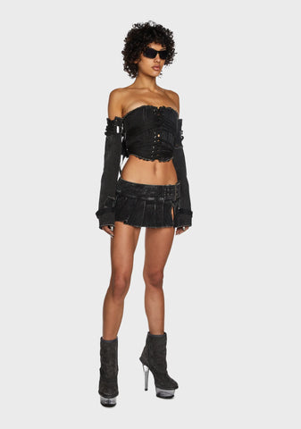 Replay Lace-Up Corset And Gloves Set - Black