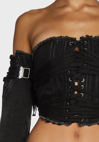 Replay Lace-Up Corset And Gloves Set - Black