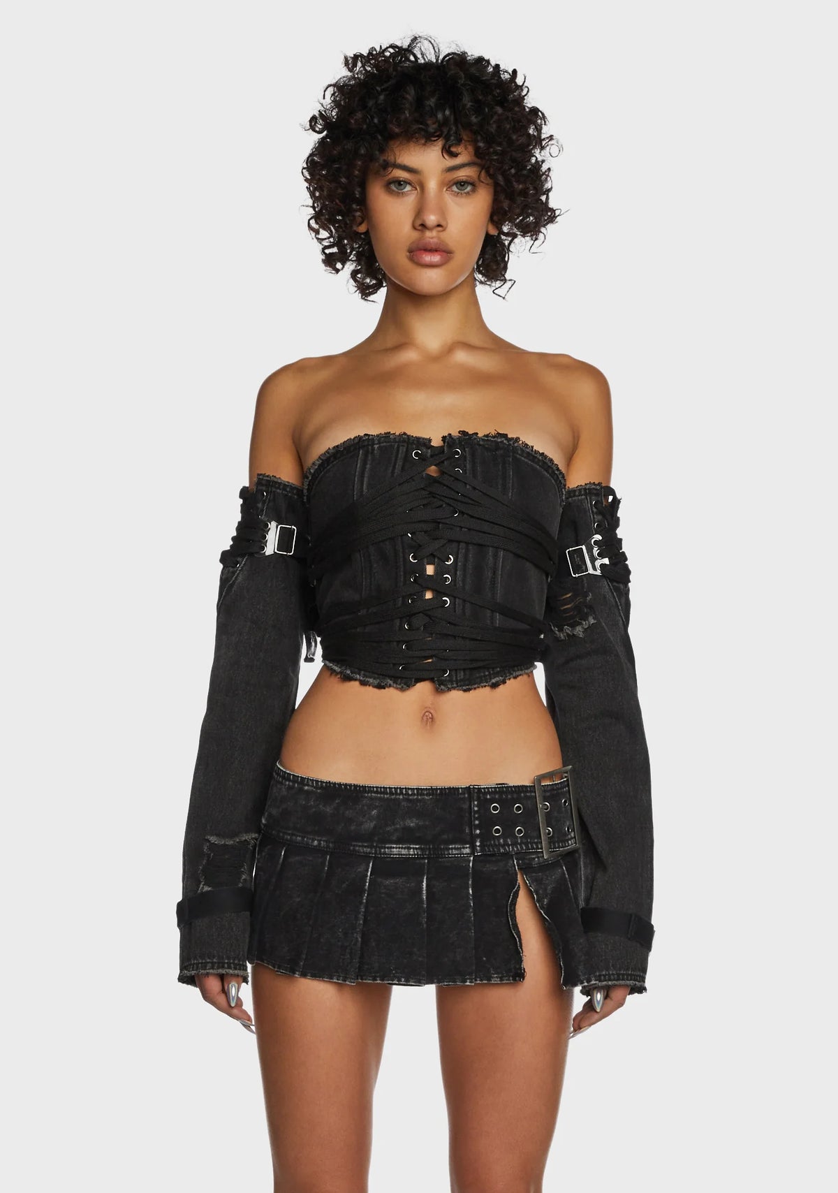Replay Lace-Up Corset And Gloves Set - Black