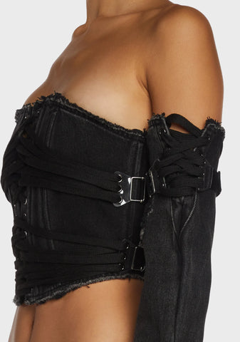 Replay Lace-Up Corset And Gloves Set - Black