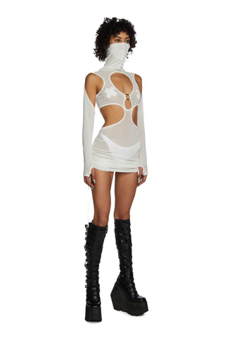 Replay Mesh Cut Out Dress - White