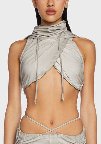 Replay Hooded Crop Top - Ecru