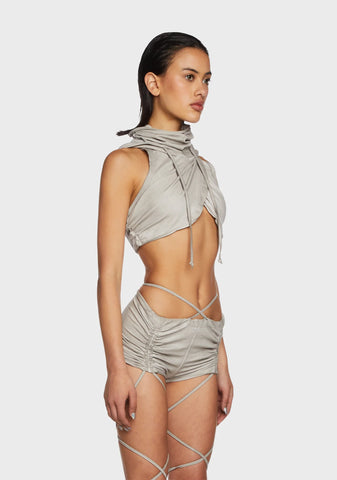 Replay Hooded Crop Top - Ecru