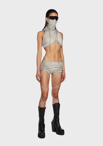 Replay Strappy Ruched Shorts - Ecru