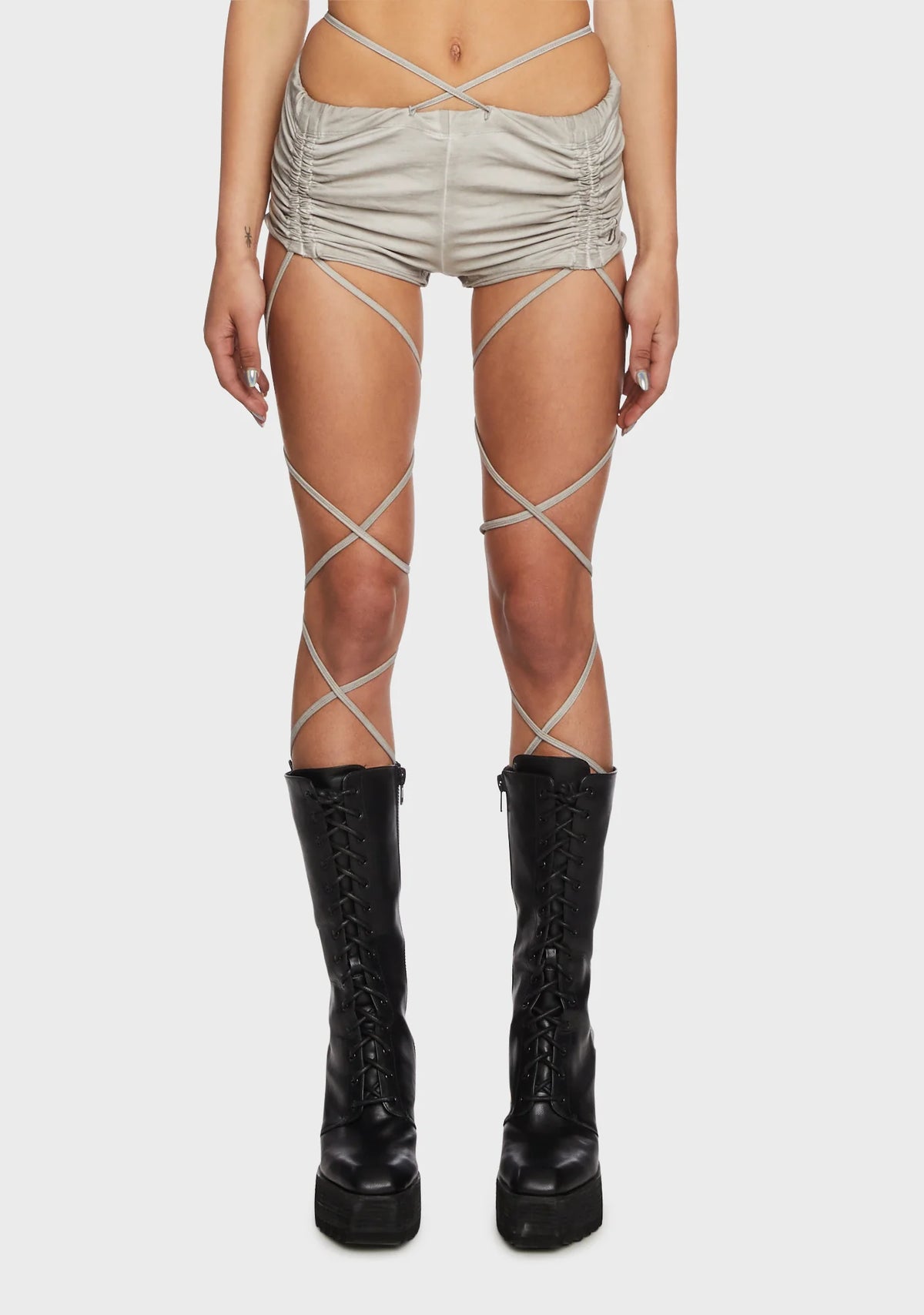 Replay Strappy Ruched Shorts - Ecru