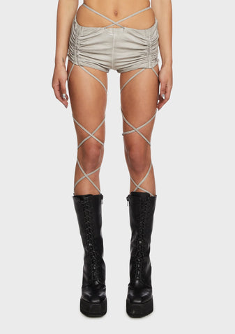 Replay Strappy Ruched Shorts - Ecru