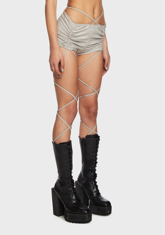 Replay Strappy Ruched Shorts - Ecru