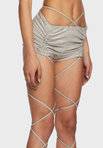 Replay Strappy Ruched Shorts - Ecru
