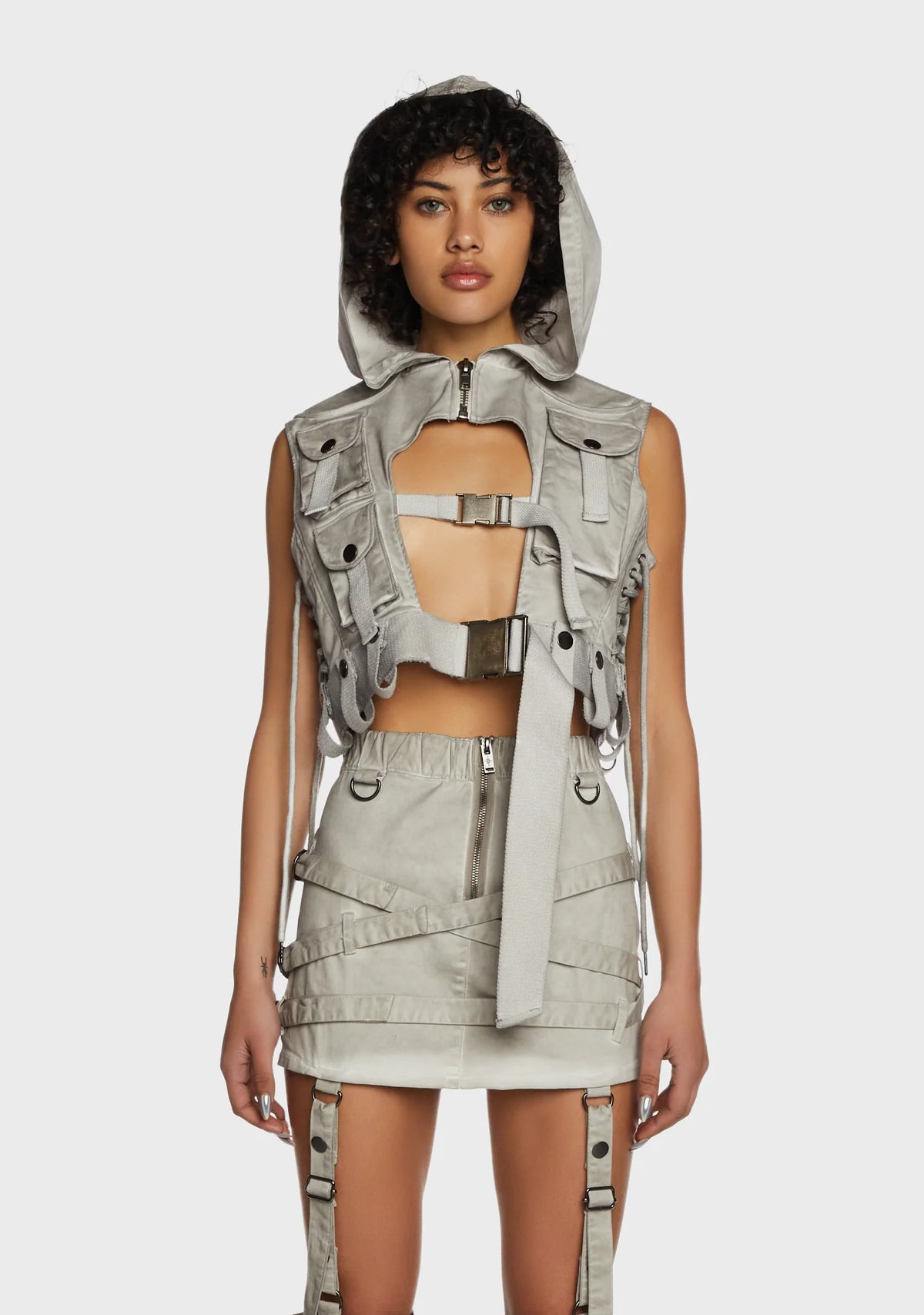 Replay Unisex Washed Tactical Hoodie - Ecru