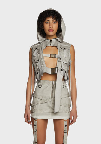 Replay Unisex Washed Tactical Hoodie - Ecru