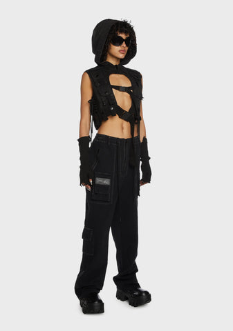 Replay Unisex Washed Tactical Hoodie - Charcoal