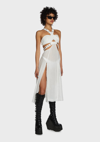 Replay Vegan Leather And Gauze Midi Dress - White