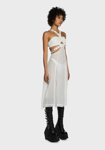 Replay Vegan Leather And Gauze Midi Dress - White