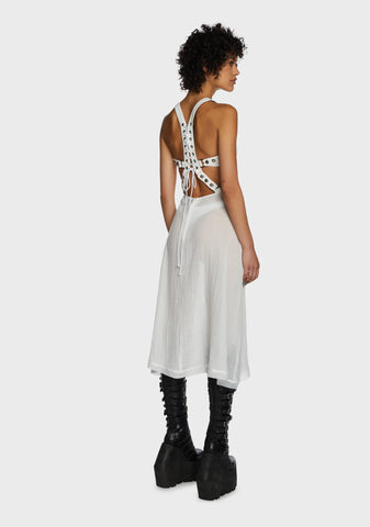 Replay Vegan Leather And Gauze Midi Dress - White