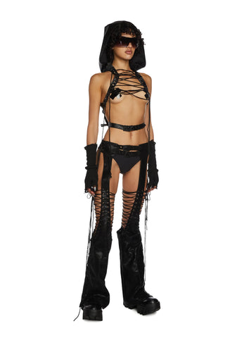 Replay Lace-Up Backpack Hoodie - Black