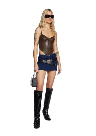 High-Cut Faux Leather Cupped Bodysuit
