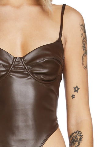High-Cut Faux Leather Cupped Bodysuit