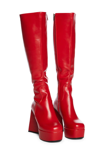 Red Unfriendly Knee High Boots