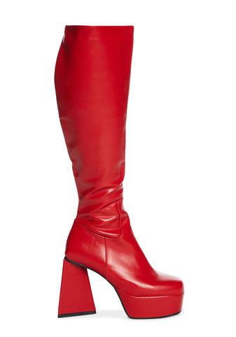 Red Unfriendly Knee High Boots